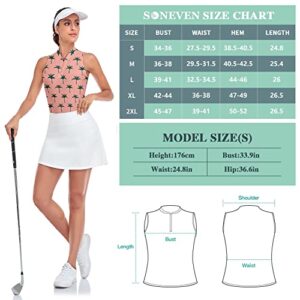 Soneven Womens Sleeveless Golf Polo Shirt Zip Up Printed Tennis Shirts Quick Dry Mesh Athletic Golf Tank Top