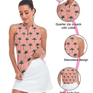 Soneven Womens Sleeveless Golf Polo Shirt Zip Up Printed Tennis Shirts Quick Dry Mesh Athletic Golf Tank Top