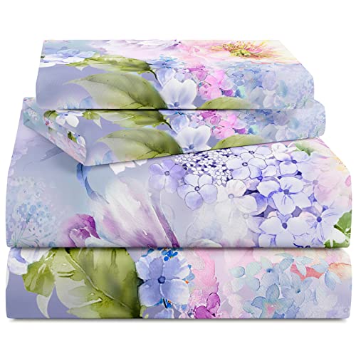 YIYEA Floral Queen Sheet Set - 1800 Thread Count Brushed Microfiber Floral Bed Sheets for Queen Size Bed - Extra Soft, Deep Pocket, Shrinkage and Fade Resistant - 4 Piece Set (Queen)