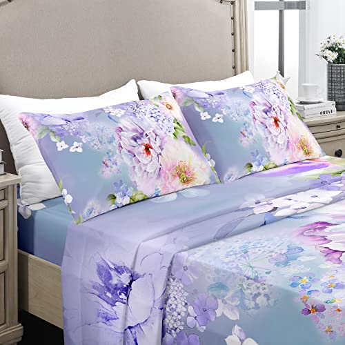 YIYEA Floral Queen Sheet Set - 1800 Thread Count Brushed Microfiber Floral Bed Sheets for Queen Size Bed - Extra Soft, Deep Pocket, Shrinkage and Fade Resistant - 4 Piece Set (Queen)