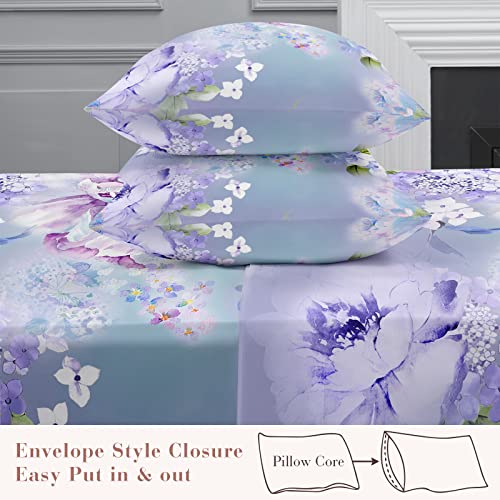 YIYEA Floral Queen Sheet Set - 1800 Thread Count Brushed Microfiber Floral Bed Sheets for Queen Size Bed - Extra Soft, Deep Pocket, Shrinkage and Fade Resistant - 4 Piece Set (Queen)