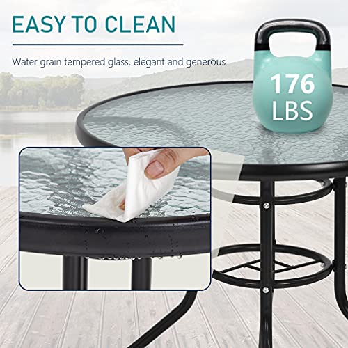 32" Patio Dining Table Round Bistro Table Outdoor Furniture Garden Table Patio Coffee with Tempered Glass Top Patio Glass Side Table for Backyard Lawn Balcony Pool, Black