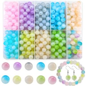720pcs 8mm faux glass beads for jewelry making, gradient gemstone crystal beads faux mermaid pearls beads colorful assorted cute round beads kawaii beads bulk for bracelets necklace phone charm bead