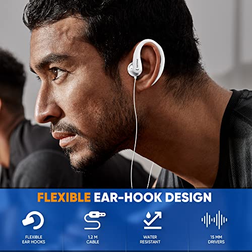 Philips Over The Ear Earbuds, Flexible Wrap Around Earbuds, Around Ear Headphones with Mic Behind The Ear Headphones, Perfect for Sports, Running, Exercise, Gym, Lightweight Earhook Sports Headphones