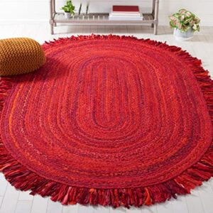 safavieh braided collection area rug - 4' x 6' oval, red, handmade boho fringe reversible cotton, ideal for high traffic areas in living room, bedroom (brd451p)
