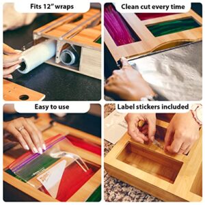 9 IN 1 Bamboo Ziplock Bag Organizer, Foil & Plastic Wrap Dispenser with Cutter for Kitchen Drawer, Ziplock Bag Storage Organizer, Compatible with Gallon, Quart, Sandwich & Snack - Variety Size Bags