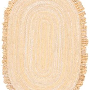 Safavieh Braided Collection Area Rug - 4' x 6' Oval, Beige, Handmade Boho Fringe Reversible Cotton, Ideal for High Traffic Areas in Living Room, Bedroom (BRD451B)