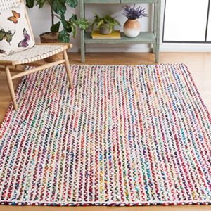 safavieh braided collection accent rug - 4' x 6', ivory & multi, handmade farmhouse cotton, ideal for high traffic areas in entryway, living room, bedroom (brd261a)