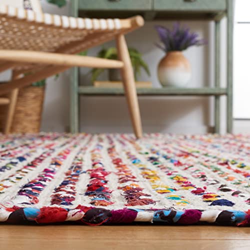 Safavieh Braided Collection Accent Rug - 4' x 6', Ivory & Multi, Handmade Farmhouse Cotton, Ideal for High Traffic Areas in Entryway, Living Room, Bedroom (BRD261A)