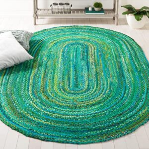 safavieh braided collection area rug - 4' x 6' oval, green, handmade country cottage reversible cotton, ideal for high traffic areas in living room, bedroom (brd452y)
