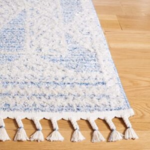 Safavieh Chapel Collection Accent Rug - 4' x 6', Blue & Ivory, Rustic Boho Braided Tassel Design, Non-Shedding & Easy Care, Ideal for High Traffic Areas in Entryway, Living Room, Bedroom (CHP404M)