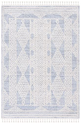 Safavieh Chapel Collection Accent Rug - 4' x 6', Blue & Ivory, Rustic Boho Braided Tassel Design, Non-Shedding & Easy Care, Ideal for High Traffic Areas in Entryway, Living Room, Bedroom (CHP404M)