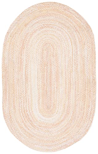 Safavieh Braided Collection Area Rug - 4' x 6' Oval, Beige with Pink Accents, Handmade Cotton, Country Cottage Style, Reversible, Ideal for Areas in Entryway Living Room Bedroom Kitchen (BRD452B)