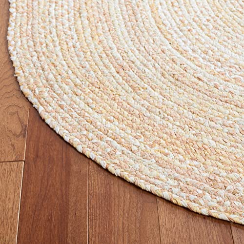 Safavieh Braided Collection Area Rug - 4' x 6' Oval, Beige with Pink Accents, Handmade Cotton, Country Cottage Style, Reversible, Ideal for Areas in Entryway Living Room Bedroom Kitchen (BRD452B)