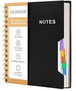 cagie 5 subject notebook college ruled 6'' x 8'' hardcover spiral lined notebook with 5 removable colored dividers 204 pages notebooks for work, school supplies, home & office, writing journal