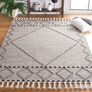 safavieh vermont collection accent rug - 4' x 6', ivory & black, handmade moroccan boho braided tassel wool, ideal for high traffic areas in entryway, living room, bedroom (vrm160z)