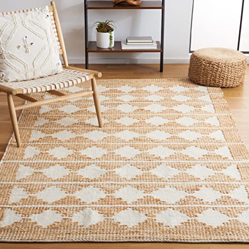 SAFAVIEH Natural Fiber Collection Area Rug - 8' x 10', Ivory & Natural, Handmade Farmhouse Jute & Wool, Ideal for High Traffic Areas in Living Room, Bedroom (NF511A)