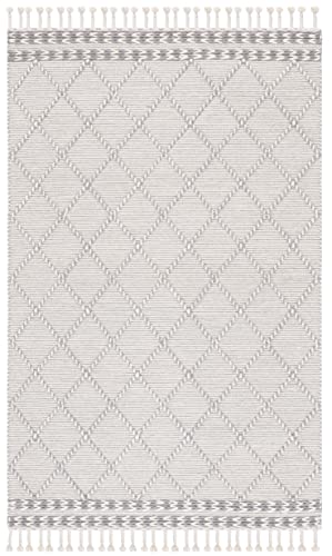 SAFAVIEH Vermont Collection Accent Rug - 4' x 6', Ivory & Grey, Handmade Moroccan Boho Trellis Braided Tassel Wool, Ideal for High Traffic Areas in Entryway, Living Room, Bedroom (VRM161F)