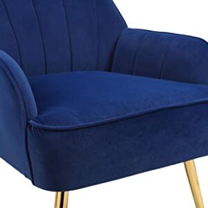 Goujxcy Modern Accent Chair, Velvet Living Room Chair, Club Chair Upholstered Tufted Decorative Reading Chair, Corner Side Chair, Vanity Chair for Bedroom, Living Room (Navy Blue)