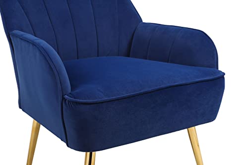 Goujxcy Modern Accent Chair, Velvet Living Room Chair, Club Chair Upholstered Tufted Decorative Reading Chair, Corner Side Chair, Vanity Chair for Bedroom, Living Room (Navy Blue)