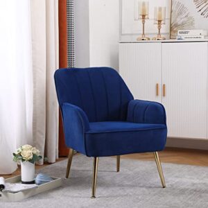 goujxcy modern accent chair, velvet living room chair, club chair upholstered tufted decorative reading chair, corner side chair, vanity chair for bedroom, living room (navy blue)