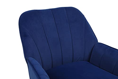 Goujxcy Modern Accent Chair, Velvet Living Room Chair, Club Chair Upholstered Tufted Decorative Reading Chair, Corner Side Chair, Vanity Chair for Bedroom, Living Room (Navy Blue)