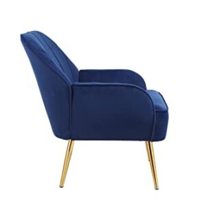 Goujxcy Modern Accent Chair, Velvet Living Room Chair, Club Chair Upholstered Tufted Decorative Reading Chair, Corner Side Chair, Vanity Chair for Bedroom, Living Room (Navy Blue)