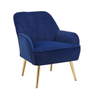 Goujxcy Modern Accent Chair, Velvet Living Room Chair, Club Chair Upholstered Tufted Decorative Reading Chair, Corner Side Chair, Vanity Chair for Bedroom, Living Room (Navy Blue)