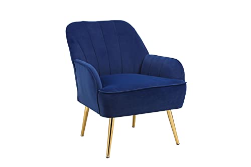 Goujxcy Modern Accent Chair, Velvet Living Room Chair, Club Chair Upholstered Tufted Decorative Reading Chair, Corner Side Chair, Vanity Chair for Bedroom, Living Room (Navy Blue)