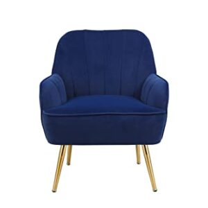 Goujxcy Modern Accent Chair, Velvet Living Room Chair, Club Chair Upholstered Tufted Decorative Reading Chair, Corner Side Chair, Vanity Chair for Bedroom, Living Room (Navy Blue)