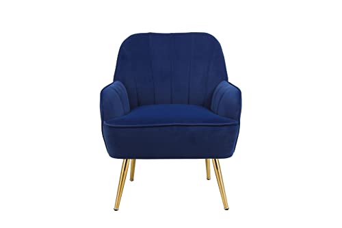 Goujxcy Modern Accent Chair, Velvet Living Room Chair, Club Chair Upholstered Tufted Decorative Reading Chair, Corner Side Chair, Vanity Chair for Bedroom, Living Room (Navy Blue)