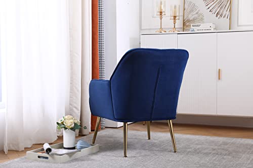 Goujxcy Modern Accent Chair, Velvet Living Room Chair, Club Chair Upholstered Tufted Decorative Reading Chair, Corner Side Chair, Vanity Chair for Bedroom, Living Room (Navy Blue)