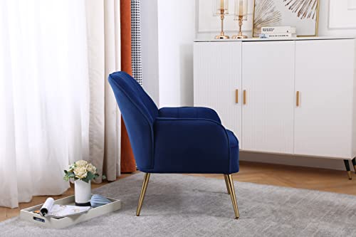 Goujxcy Modern Accent Chair, Velvet Living Room Chair, Club Chair Upholstered Tufted Decorative Reading Chair, Corner Side Chair, Vanity Chair for Bedroom, Living Room (Navy Blue)