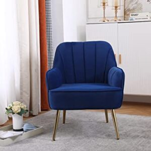 Goujxcy Modern Accent Chair, Velvet Living Room Chair, Club Chair Upholstered Tufted Decorative Reading Chair, Corner Side Chair, Vanity Chair for Bedroom, Living Room (Navy Blue)