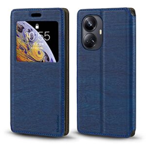 shantime for oppo realme 10 pro+ case, wood grain leather case with card holder and window, magnetic flip cover for oppo realme 10 pro plus (6.7”) blue