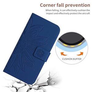 ONV Wallet Case for Oppo Reno 6 Pro 5G - with 1.5M Strap Sunflower Flip Leather Case Embossment Card Slot Shockproof Kickstand Magnetic Cover for Oppo Reno 6 Pro 5G [HT] -Blue-T