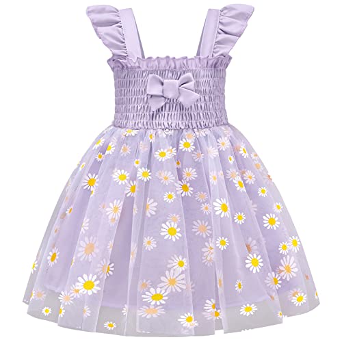 URMAGIC Toddler Girls Ruffle Sleeveless Dresses Daisy Solid A-line Summer Casual Party Sundress 12M-5Y