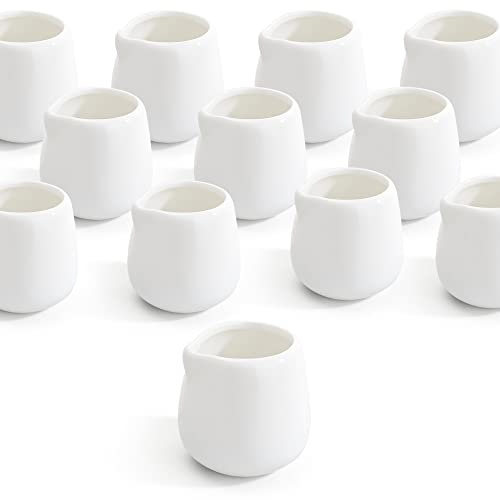 12Pack 3 oz Mini Cream Pitcher, Mini Ceramic Cream Pitcher, Small Cream Jugs, White Porcelain Cream Pitcher for Milk, Coffee, Jam, Sauces