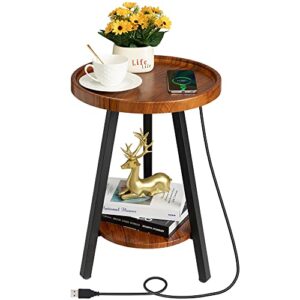 hadulcet small end table with charging station, small side table for small spaces, small nightstand bedside table, small round side tables bedroom, small round end tables living room, small table