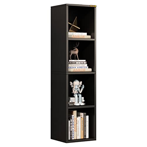 ALISENED 4 Cube Small Bookshelf, Narrow Storage Organizer Shelf, Wooden Corner Bookcase, Modern Thin Cubes Storage Organizer Display Shelving for Bedroom, Library, Living Room, Home, Office, Black