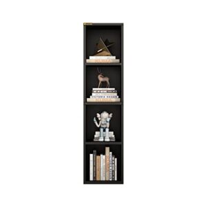 ALISENED 4 Cube Small Bookshelf, Narrow Storage Organizer Shelf, Wooden Corner Bookcase, Modern Thin Cubes Storage Organizer Display Shelving for Bedroom, Library, Living Room, Home, Office, Black