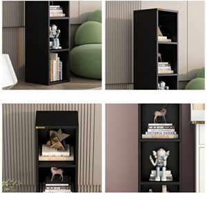 ALISENED 4 Cube Small Bookshelf, Narrow Storage Organizer Shelf, Wooden Corner Bookcase, Modern Thin Cubes Storage Organizer Display Shelving for Bedroom, Library, Living Room, Home, Office, Black