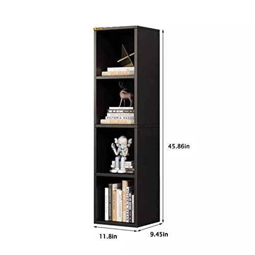 ALISENED 4 Cube Small Bookshelf, Narrow Storage Organizer Shelf, Wooden Corner Bookcase, Modern Thin Cubes Storage Organizer Display Shelving for Bedroom, Library, Living Room, Home, Office, Black