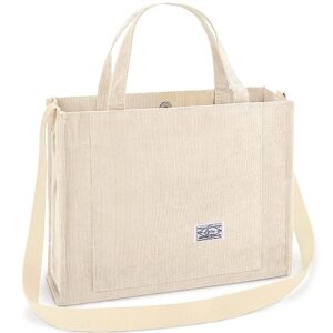 corduroy tote bag for women small satchel bag mini tote bag aesthetic crossbody bag handbag - school work travel shopping(beige)