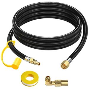 7 FT RV Propane Quick Connect Hose to Grill, BBQ Quick Release LP Gas Line for Camp Chef Stove, Pit Boss Burner-1/4 Male Plug x 3/8 Female Flare-with Elbow Adapter for Blackstone 17"22"28''36''Griddle