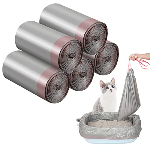 50 Count Jumbo Cat Litter Box Liners Large Drawstring Cat Litter Liners Unscented Tear Resistant Cat Litter Bags for Trash Waste to Keep Your Home Clean (Gray, Red,39 x 22 Inch)