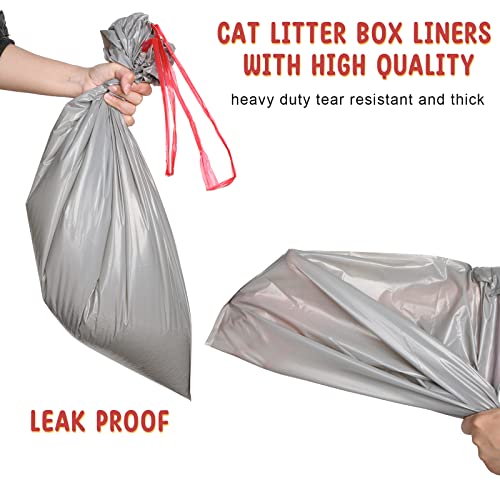 50 Count Jumbo Cat Litter Box Liners Large Drawstring Cat Litter Liners Unscented Tear Resistant Cat Litter Bags for Trash Waste to Keep Your Home Clean (Gray, Red,39 x 22 Inch)