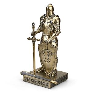 hdmbigmi king's guard ornament knight statue for desk, desktop accessories pen holder pen stand paperweight for office and home (bronze)