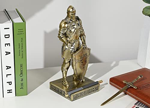 HDMbigmi King's Guard Ornament Knight Statue for Desk, Desktop Accessories Pen Holder Pen Stand Paperweight for Office and Home (Bronze)