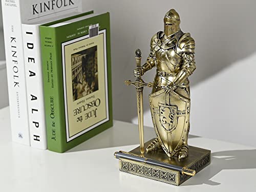 HDMbigmi King's Guard Ornament Knight Statue for Desk, Desktop Accessories Pen Holder Pen Stand Paperweight for Office and Home (Bronze)